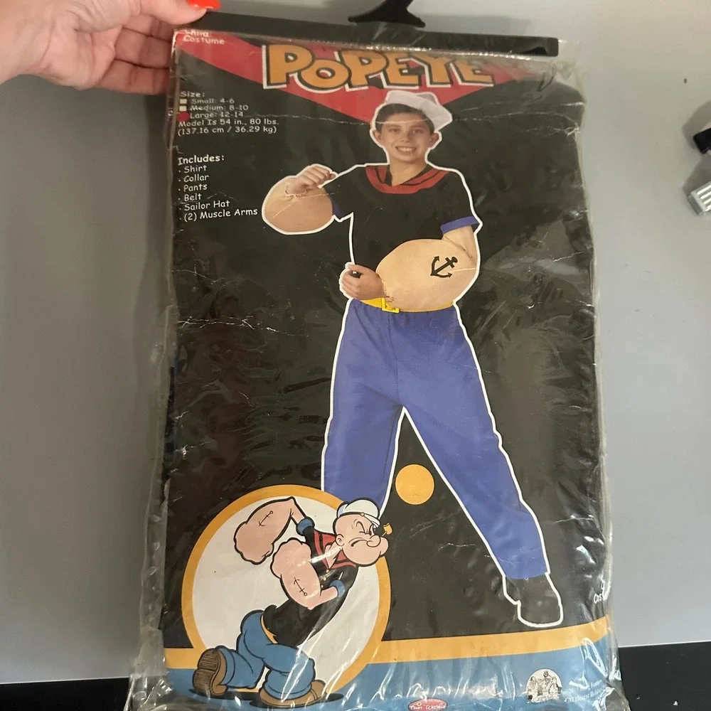 Popeye the Sailor Man Costume Kids Large 12-14 Fun World Muscle Arms 2011 New